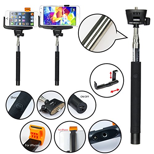[Build-in Bluetooth Shutter] Extendable Hand Monopod Self/Selfie-Portrati Monopole Arm Pole Mount Holder for GoPro Camera Phone Clip - Universal Tripod for iPhone 4 4S 5C 5S 5, Samsung Galaxy S5
